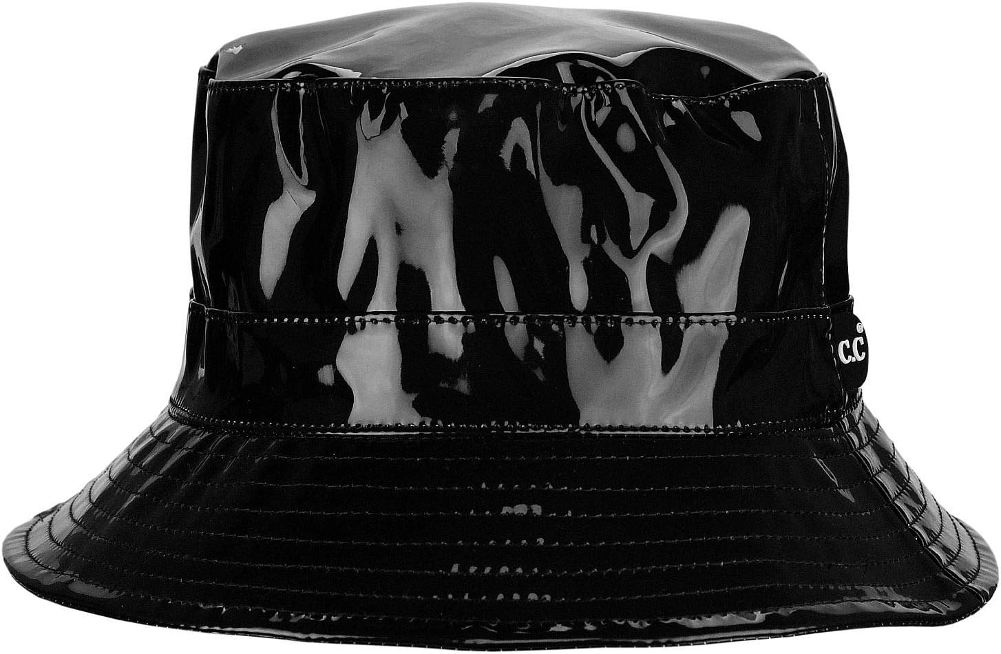 C.C Women's Waterproof Patent Leather Bucket Hat, Glossy Vinyl Rain Hat, Packable Travel Sun & Rain Cap