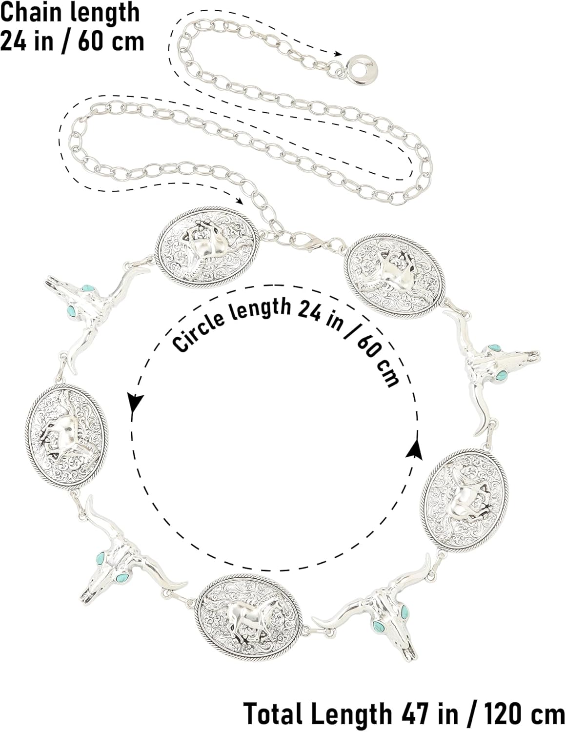 AWAYTR Western Chain Belt for Women - Vintage Metal Cowgirl Concho Waist Chain Belt for Dresses Jeans - Image 2