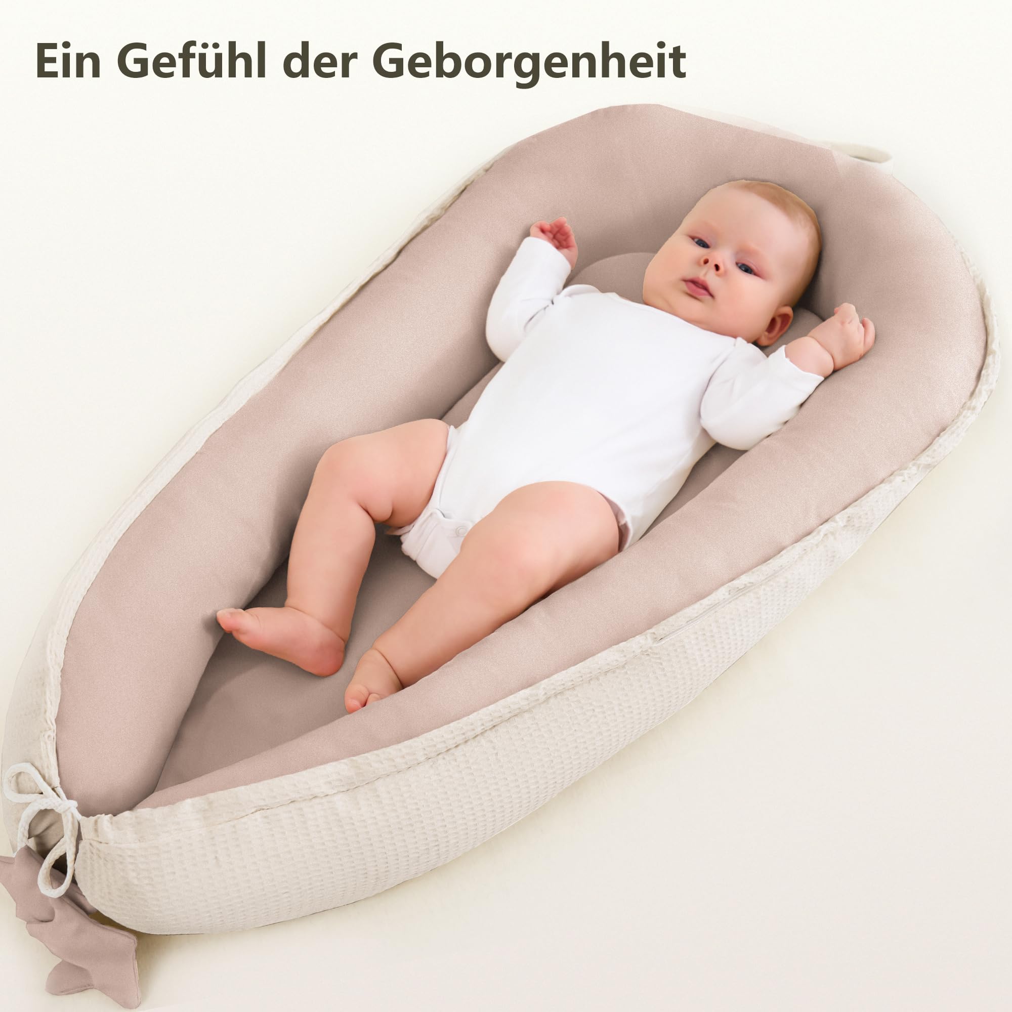 Susurration Nido per neonati, multifunzionale, per lettino, versatile, portatile, su entrambi i lati, 90 x 55 cm (sabbia)