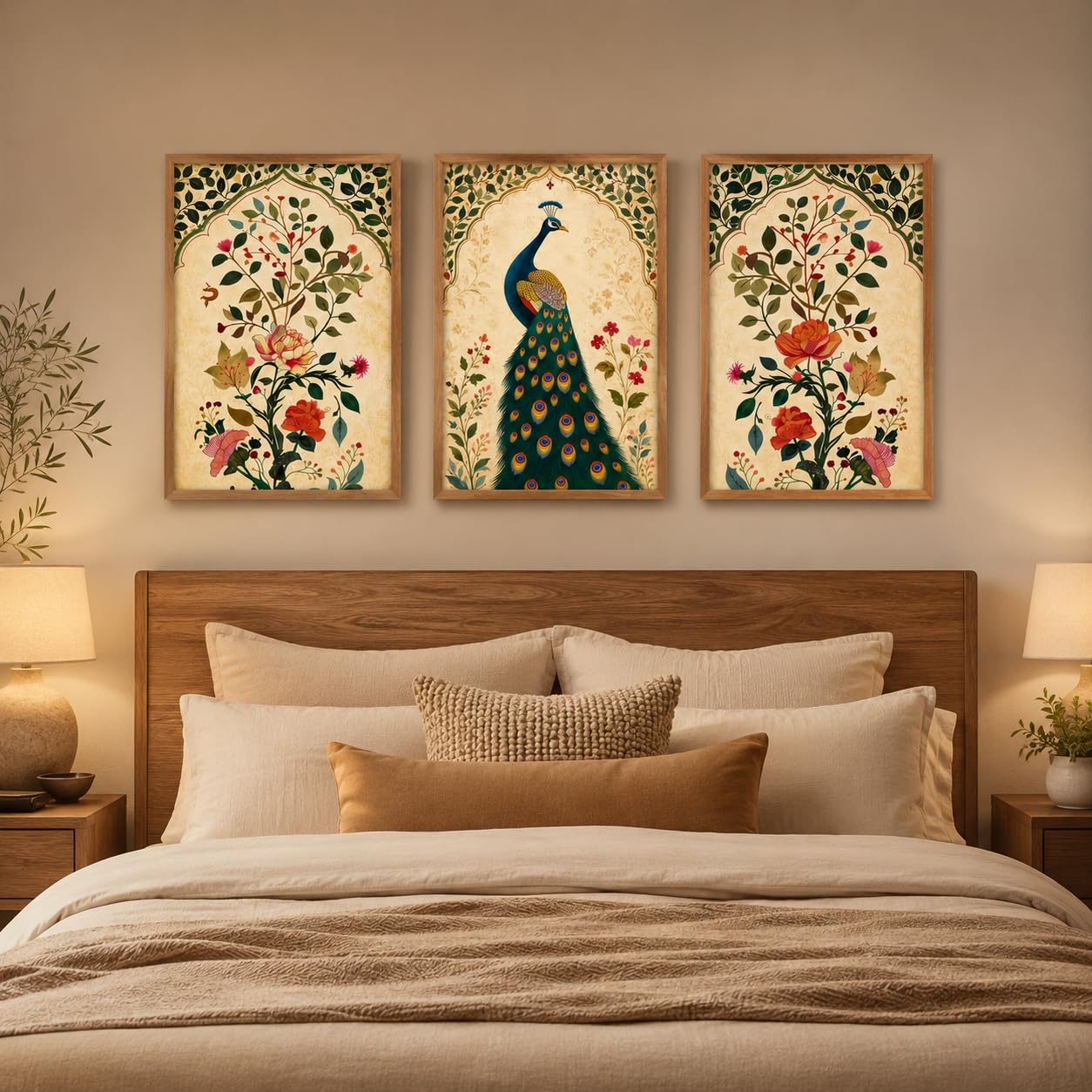 Livin'luxe Peacock Wall Art Set - 3 Floral Paintings -5