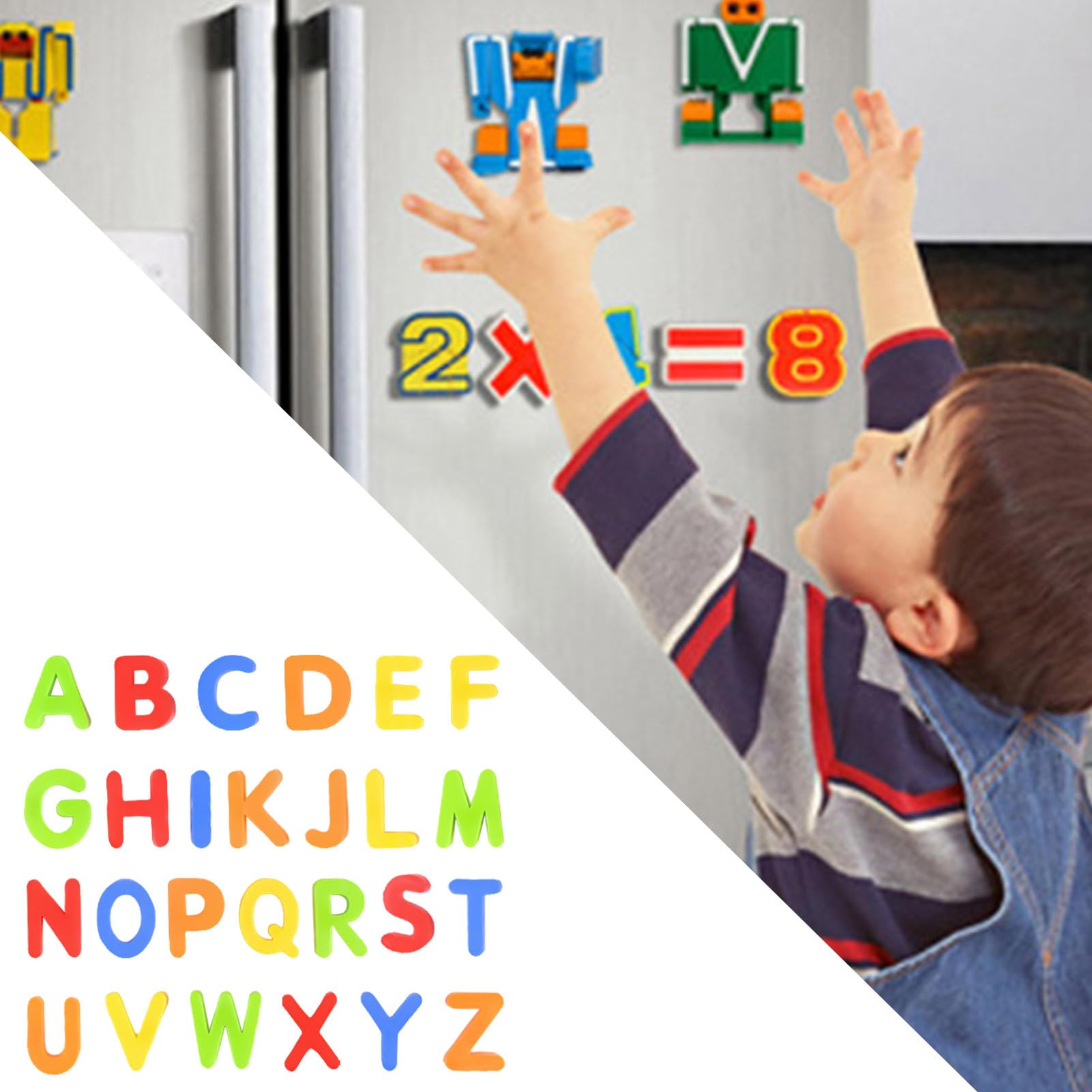 YJ PREMIUMS 200 Lettere Magnetiche In Legno – Alfabeto Colorato Per Frigorifero E Lavagne - 2