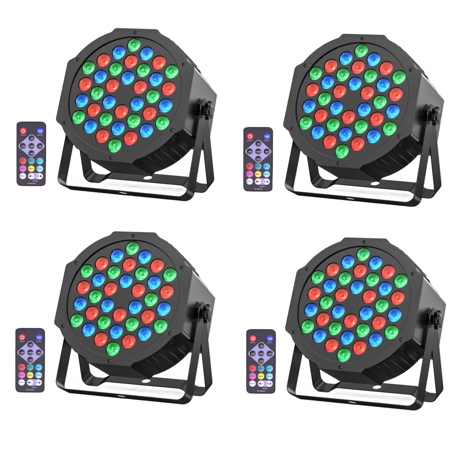 Rtktoup 4 Pezzi 36 Luci LED Par,Faretti RGB Par Proiettori,LED Par Luci da Discoteca con Telecomando,Luci per Feste con Controllo Attivato dal Suono per Matrimoni Feste di Compleanno Halloween Natale