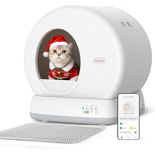 MeoWant Self-Cleaning Cat Litter Box, Integrated Safety Protection Automatic Cat Litter Box for Multi Cats, Extra Large/Odor Removal/APP Control Smart Cat Litter Box with Mat & Liner