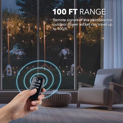 Vista 3 de HBN Enchufe de salida de control remoto inalámbrico para exteriores, resistente a la intemperie, enchufes eléctricos de interior para interruptor