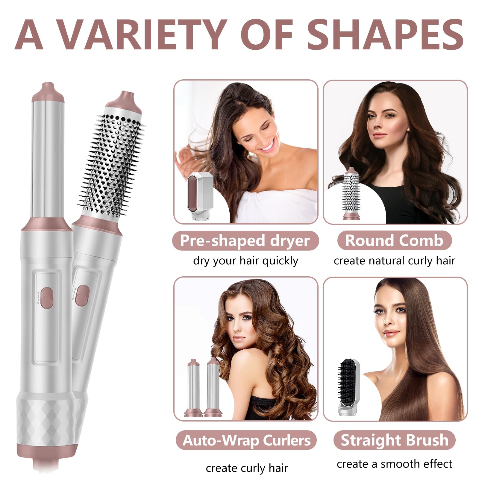 TANSHINE 5 en 1 Brosse Soufflante Air Styler, Auto Hair Wrap Seche Cheveux Boucler, Brosse Lissante Pour Cheveux, Sécher, Volumateur, Lisser, Magic Twist Brosse Thermique Chauffante Brushing
