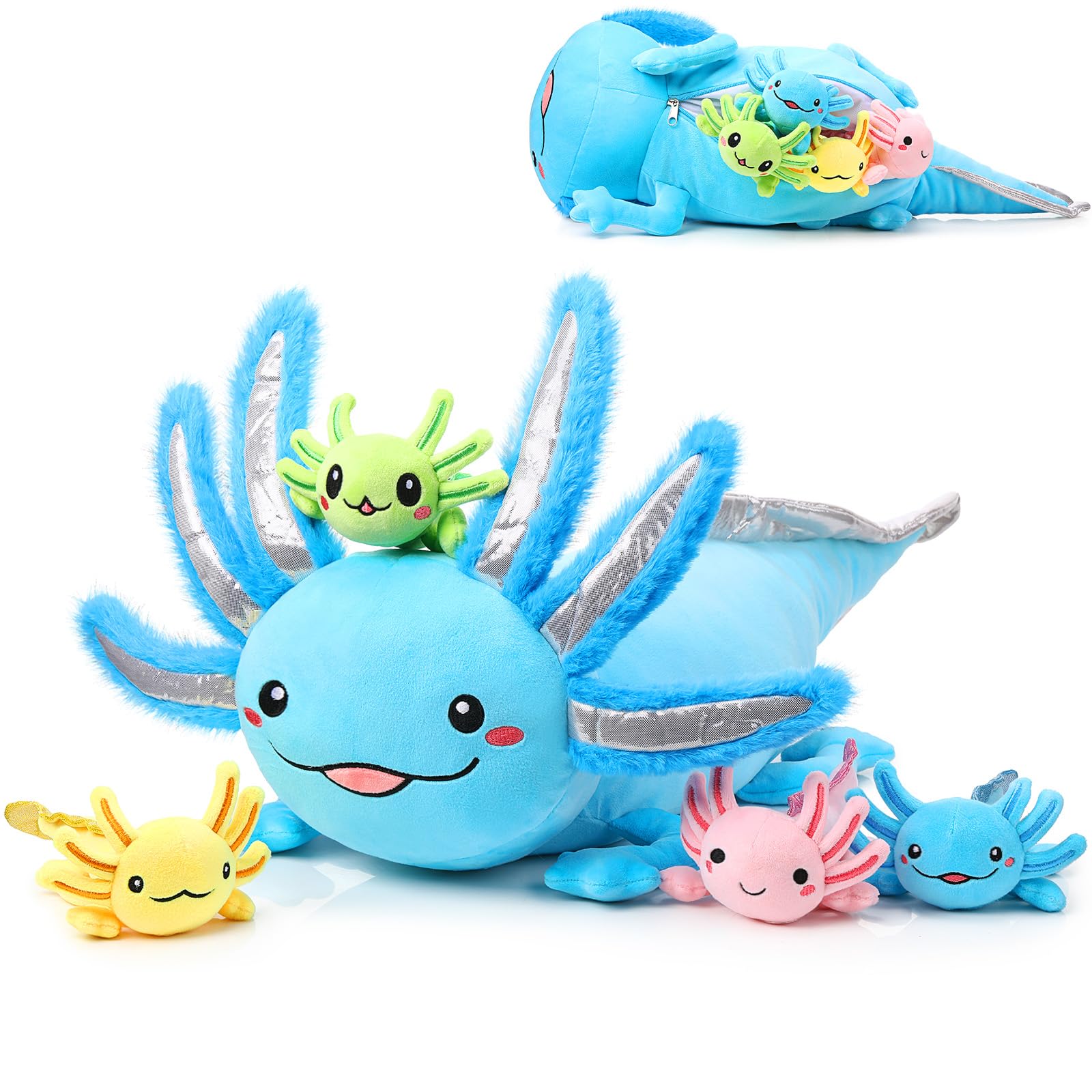 5 Pcs Set de Axolotls en Peluche Maman Animal Axolotl Peluche de 60 cm avec 4 5 Pcs Set de Axolotls en Peluche Maman Animal Axolotl Peluche de 60 cm avec 4