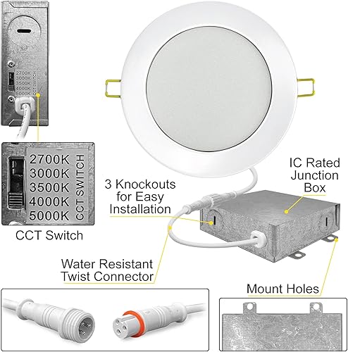 Miniatura 3 de NUWATT Paquete de 6 luces LED empotrables ultrafinas de 6 pulgadas, seleccionables 2700 K3000 K3500 K4000 K5000 K, alto brillo, 1050 lúmenes,