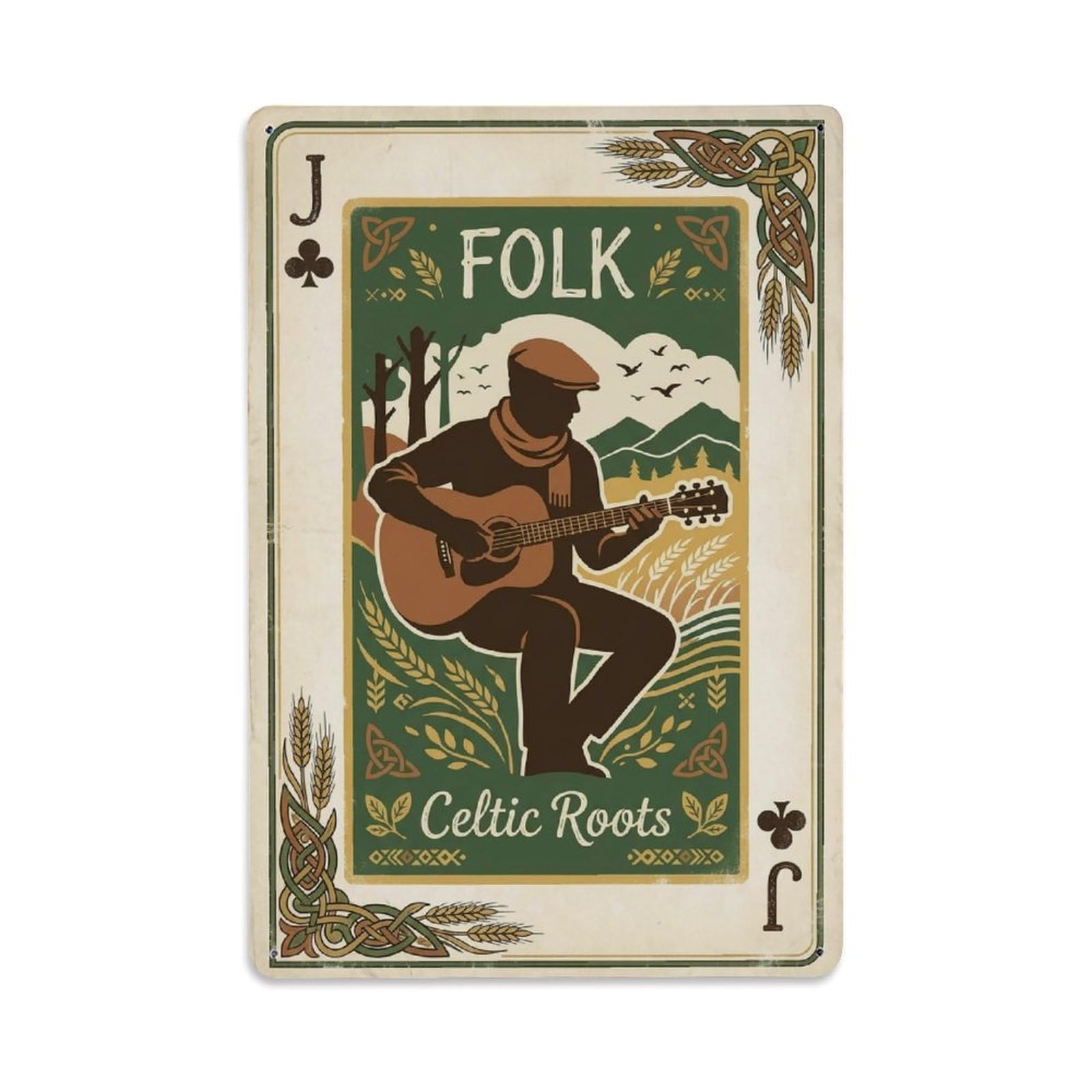 Vintage Celtic Country Acoustic Guitar Folk Music Album Cover Metal Tin Sign Plaque Wall Decor for Cafe, Man Cave, Club Bar, Office, Home Garden Round Metal Poster 8x12Inch