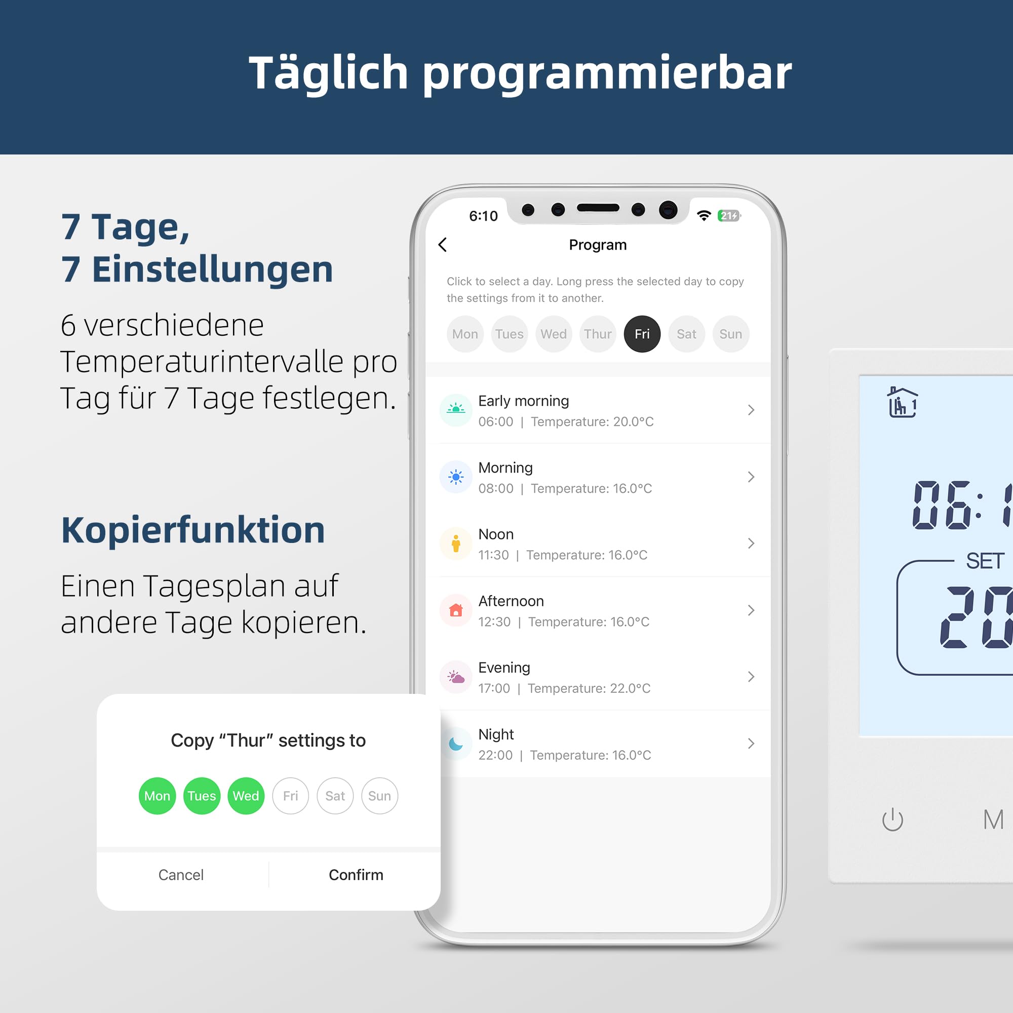 Beok Thermostat Fussbodenheizung Wasser, Raumthermostat Fußbodenheizung Smart WiFi Programmierbar Thermostate Heizung Digital Raumtemperaturregler Kompatibel mit Tuya App & Alexa, 230v 3A Weiß