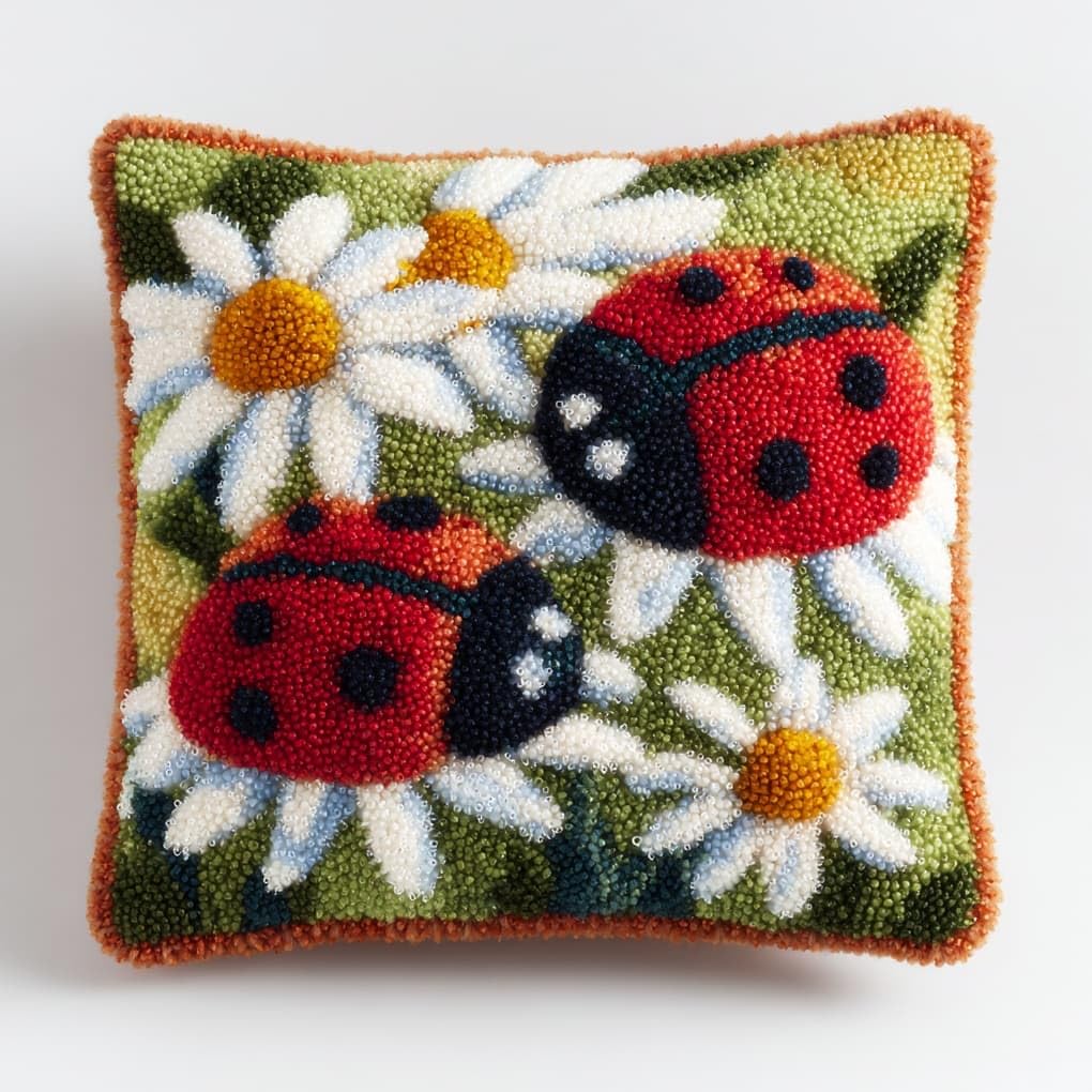 WallustrioaW Latch Hook Pillow Kits Cushion,Ladybugs and Daisies