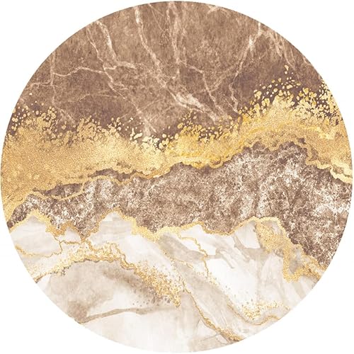Miniatura 2 de Alfombra redonda abstracta de mármol moderna de 6 pies, color marrón dorado, suave, lavable, para sala de estar, comedor, alfombra de felpa junto a