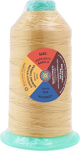 Miniatura 594 de Mandala Crafts Hilos de coser resistentes de nailon consolidado, hilo para tejer jeans de cuero, hilos de tapicería marina al aire libre, Beige