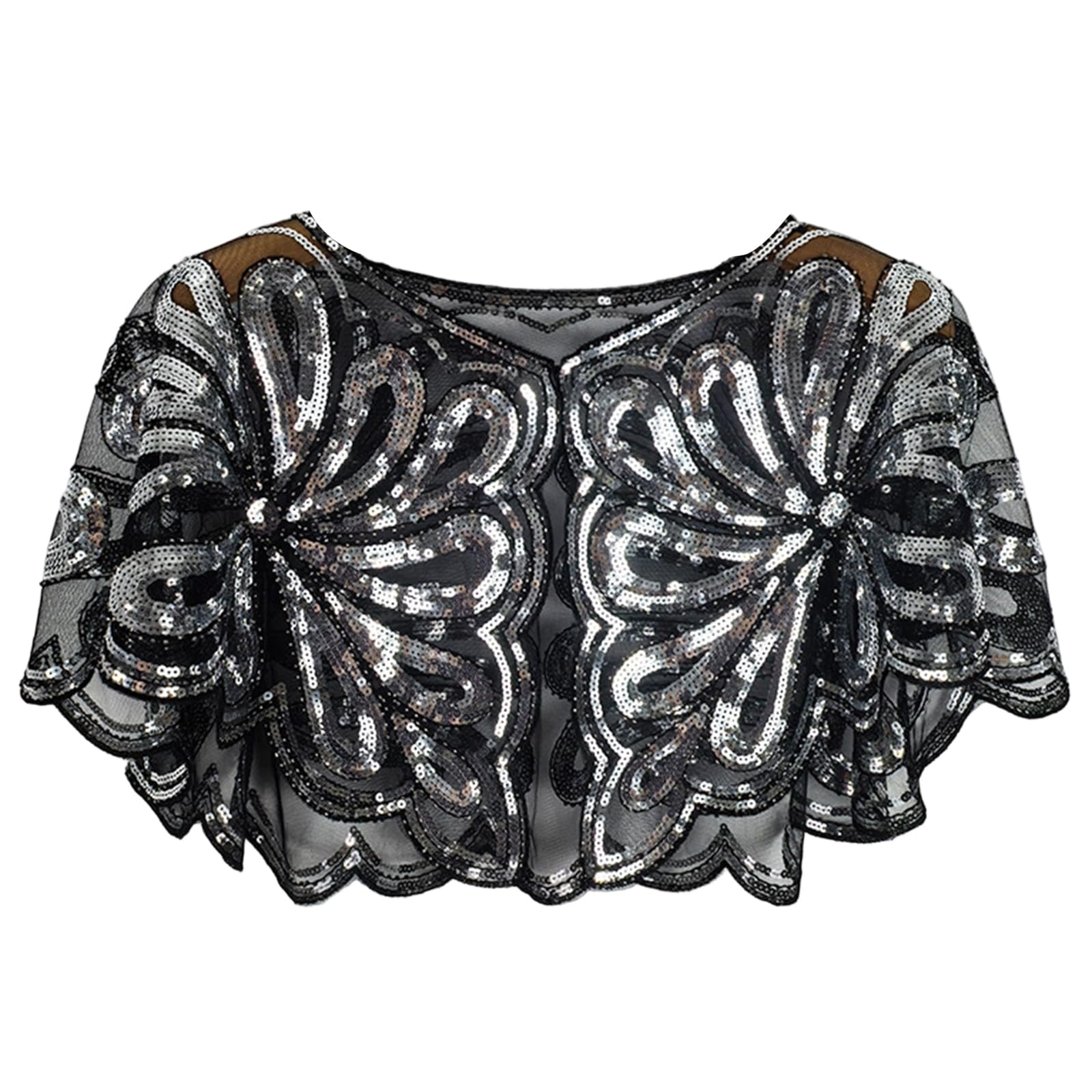 MICFENY Embroidered Capelet Embellished With Sequins And Beads Breathable Mesh Scarf For Women Formal Event Outdoor Occasion