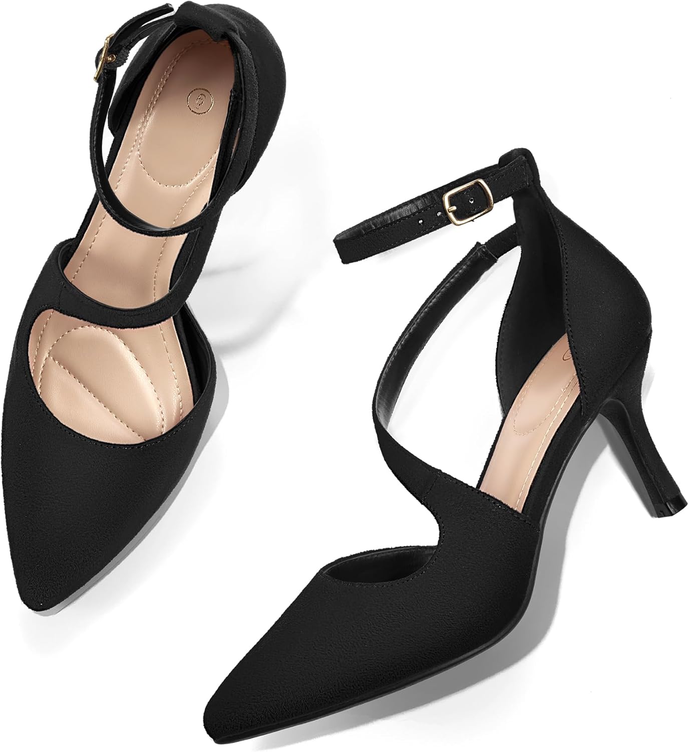 mysoft Women's Pumps Pointed Toe Stiletto Ankle Strap Closed Toe Low Heel Wedding Party Dress Shoes - Image 5