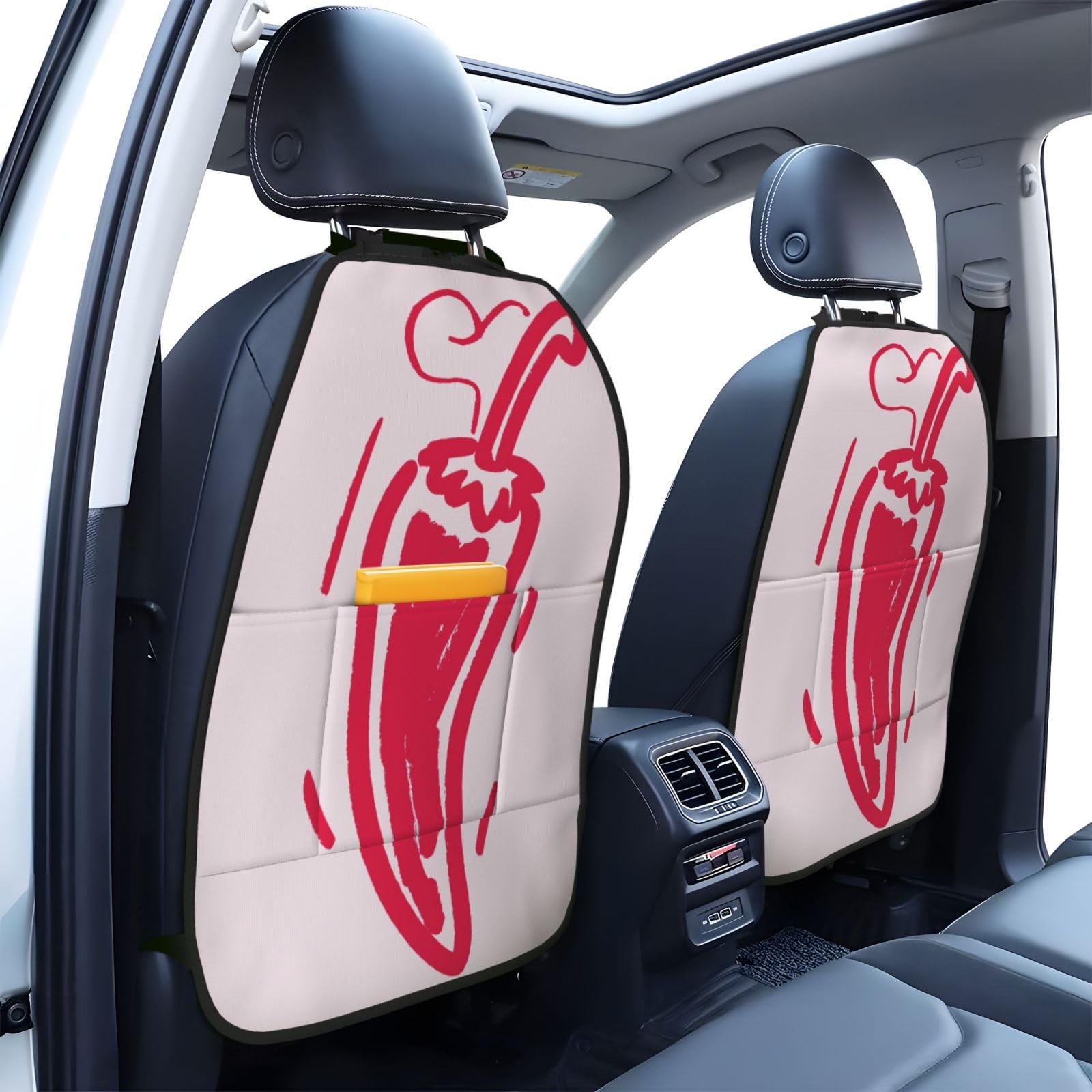 Pink Red Line Drawing Chilly Pepper Car Seat Back Kick Protectors,2 Pack Kick Mats with Storage Pockets for Vehicles to Protect from Dirt Mud Scratches