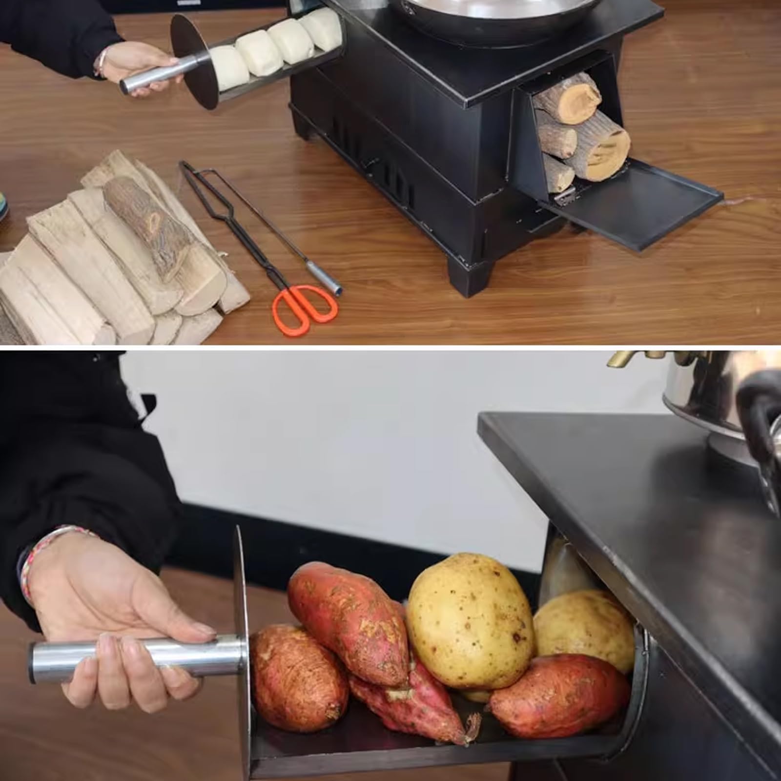 Stufa a Legna con Forno Saldatura Complessiva Senza Soluzione di continuità, Fornello da Campeggio con Tubo Camino per Campeggio Riscaldamento e Cucina(S)