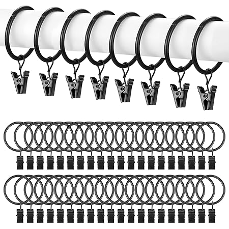40 Pack Curtain Rings Metal, Curtain Pole Rings, Black Curtain Rings ...