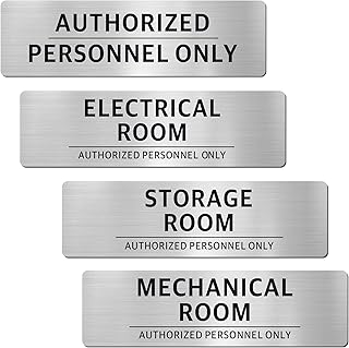 4 Pack Door Sign Set, Authorized Personnel Only, Electrical Room, Mechanical Room, Storage Room Signs for Facility, Property Management, Commercial Building,Brushed Aluminum
