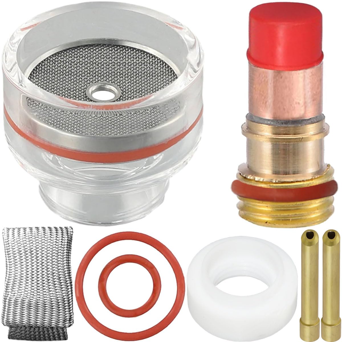 Kit Coupe en Verre Torche de Soudage pour TIG-17/18 / 26 Gaz Len 2.4 mm Collet Chuck Body Rubber Gaskets Cup Seal Finger Cot Argon Arc Welding Gun Consumables Accessories Kit