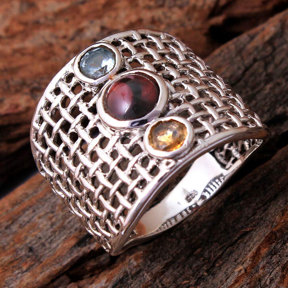 Runder Granat Massiv 925 Sterling Silber Handgemachte Statement Ringe für Damen, Januar Geburtsmonat Edelstein Ringe, Valentinstag Geschenk Schmuck