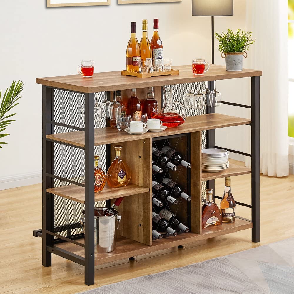 Buy BON AUGURE Industrial Home Bar Unit, Rustic Bar Table with Stemware