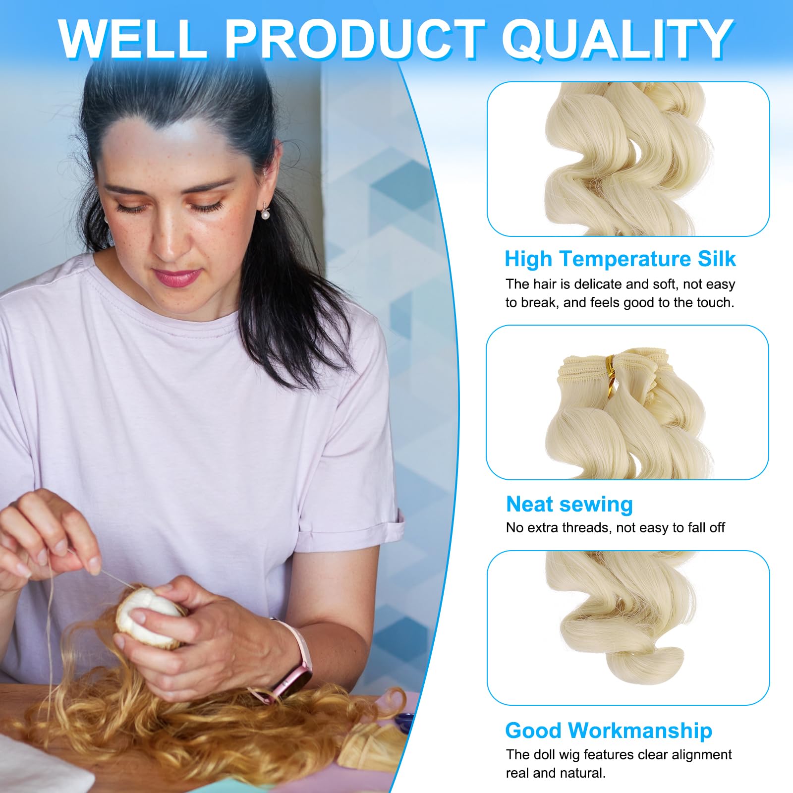 PATIKIL 15CM Parrucche per Bambole, 5pz Capelli Parrucca Riccio in Seta ad Alta Temperatura Accessori per Estensione Capelli Realizzazione Parrucche Bambole Fai Da Te, Grigio Latte Chiaro