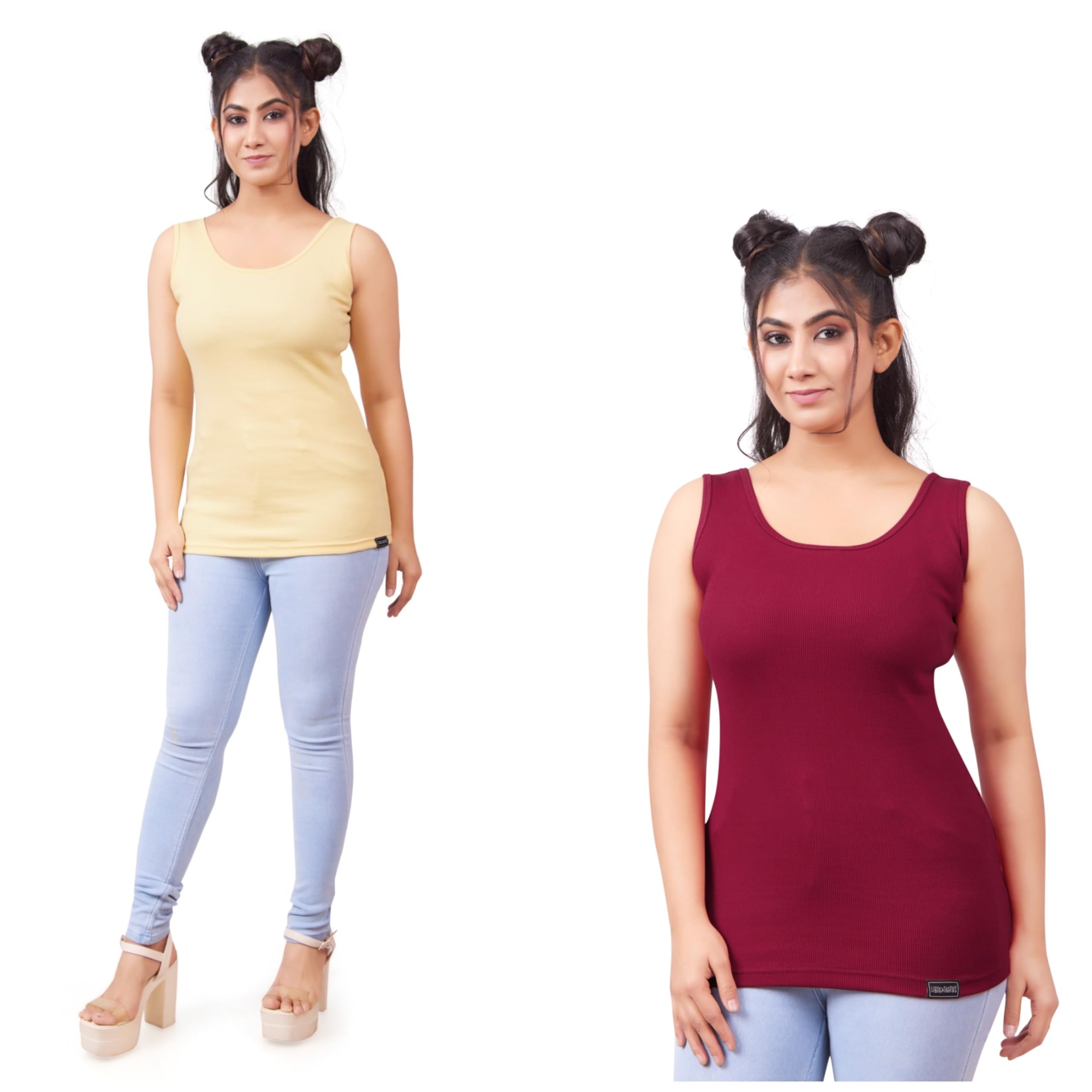 LIBRA TAURUSYoung Girls Cotton Blend Tank Top, Slim Fit, Solid Sleeveless Vest for Women