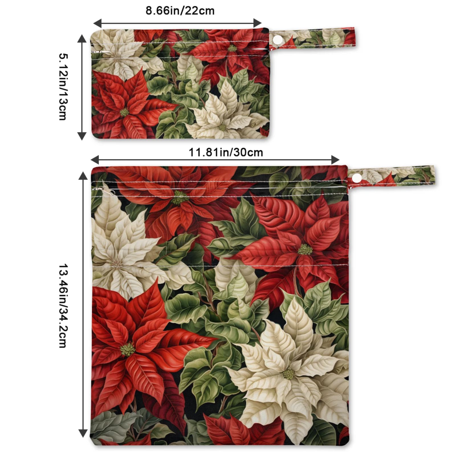 GzLeyigou 2 Set Xmas Poinsettia Beauty Wet Dry Bags for Baby Cloth Diapers Reusable Storage Bag for Travel,Beach,Pool,Daycare,Stroller,Gym,Laundry,Dirty Clothes,Swimsuits & Wet Clothes, Wet Bag
