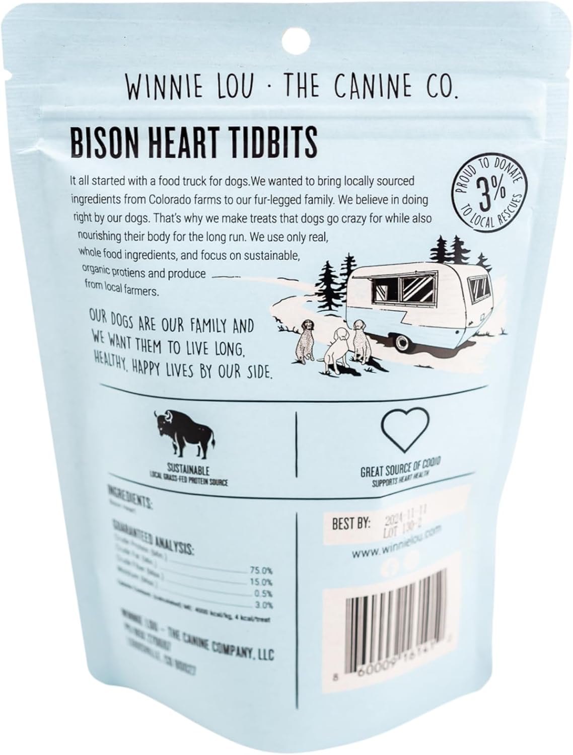 Winnie Lou Organic Jerky Dog Treats Made in The USA – Human Grade Dog Treats – Dog Jerky Treats – All Natural Dog Treats – Healthy Dog Treats (Bison Heart Tidbits 2 Pack)