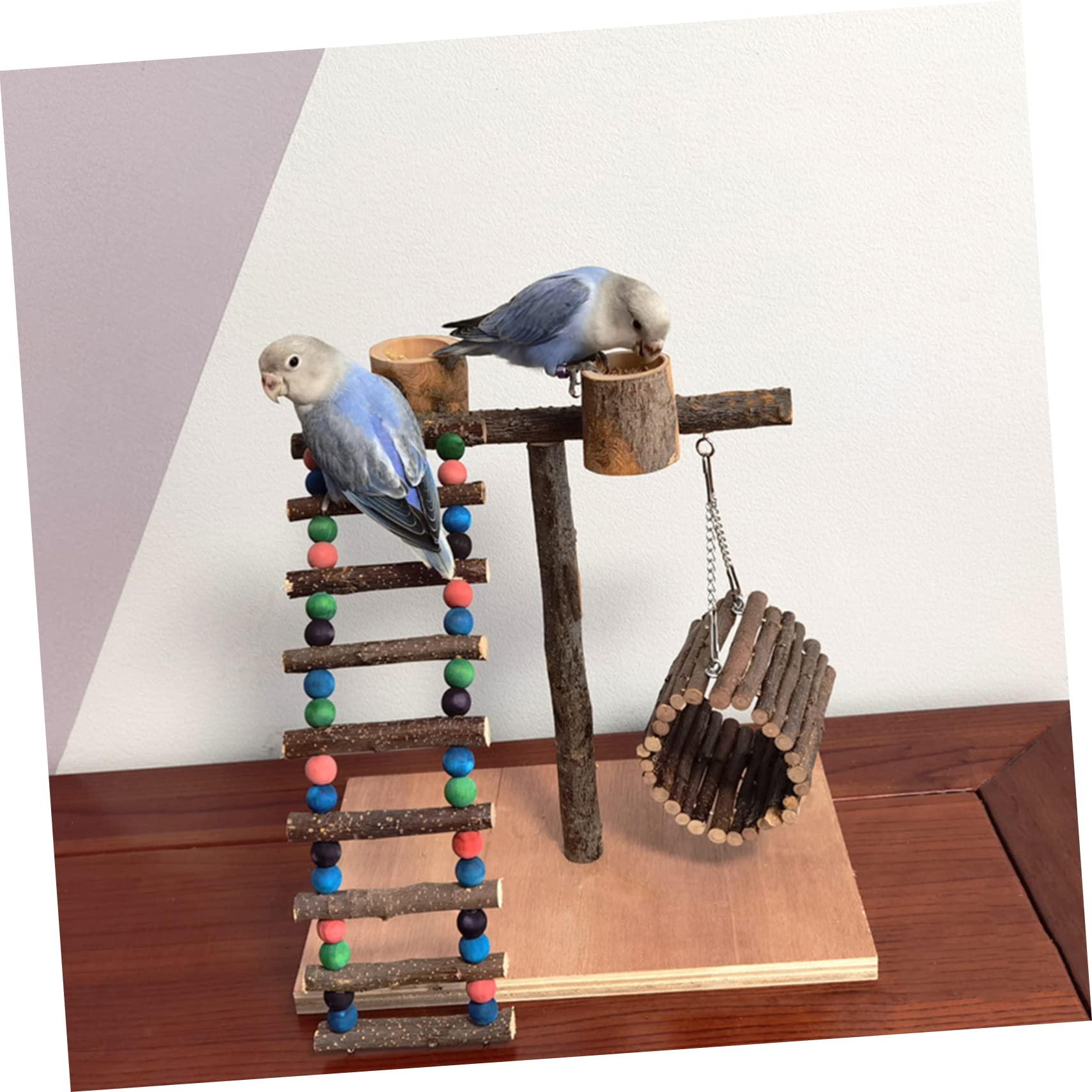 minkissy 1 Juego De Loros Gimnasio De Percha De Madera Estante De Pie para Loros Parque De Aves Parque Interactivo De Aves Juguetes De Agapornis Perico Familiar Marco De Pájaro