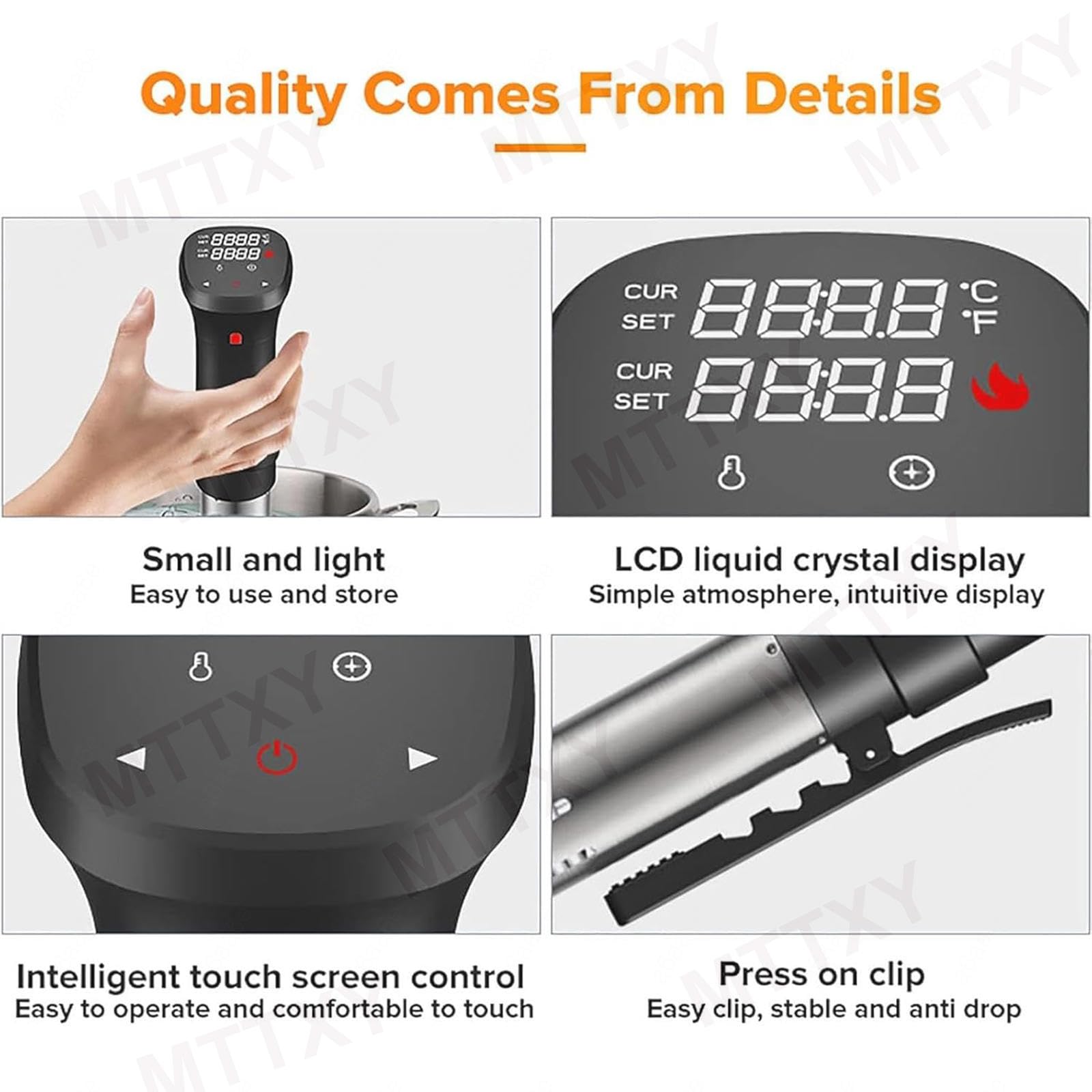 Kuchenka Sous Vide O Mocy 1100 W, Cyrkulator Zanurzeniowy Z Ekranem Dotykowym LCD, Wodoodpornością Ipx7, Kontrolą Temperatury, Próżniowym Urządzeniem Grzewczym O Powolnym Gotowaniu