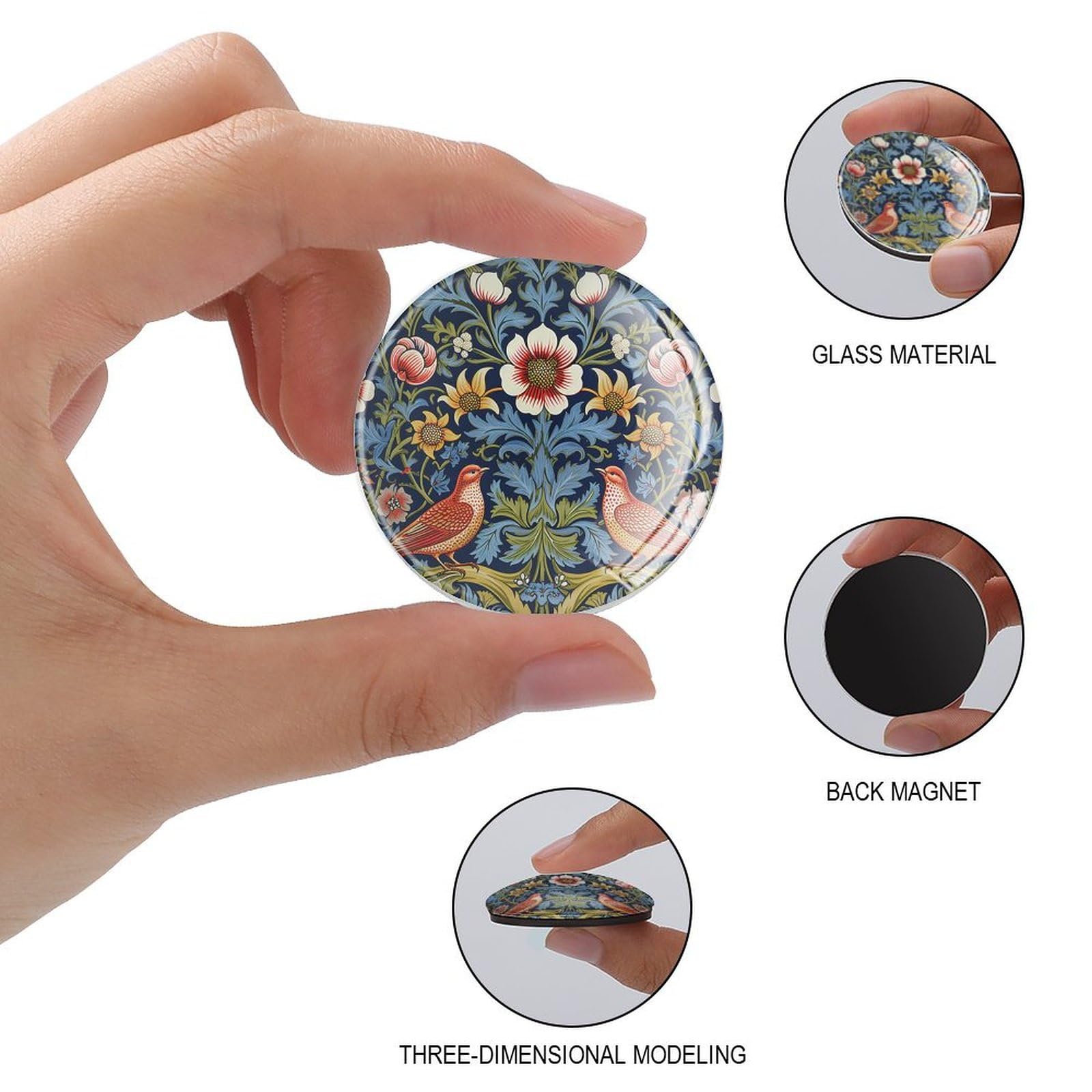 Kühlschrankmagnete im asiatischen Stil, Glas, starke Magnete, roter Vogel, Blumen, lustige Magnete, japanische Kultur, Kühlschrankmagnete für Whiteboard, Kühlschrank, Küche, Büro, 4 Stück