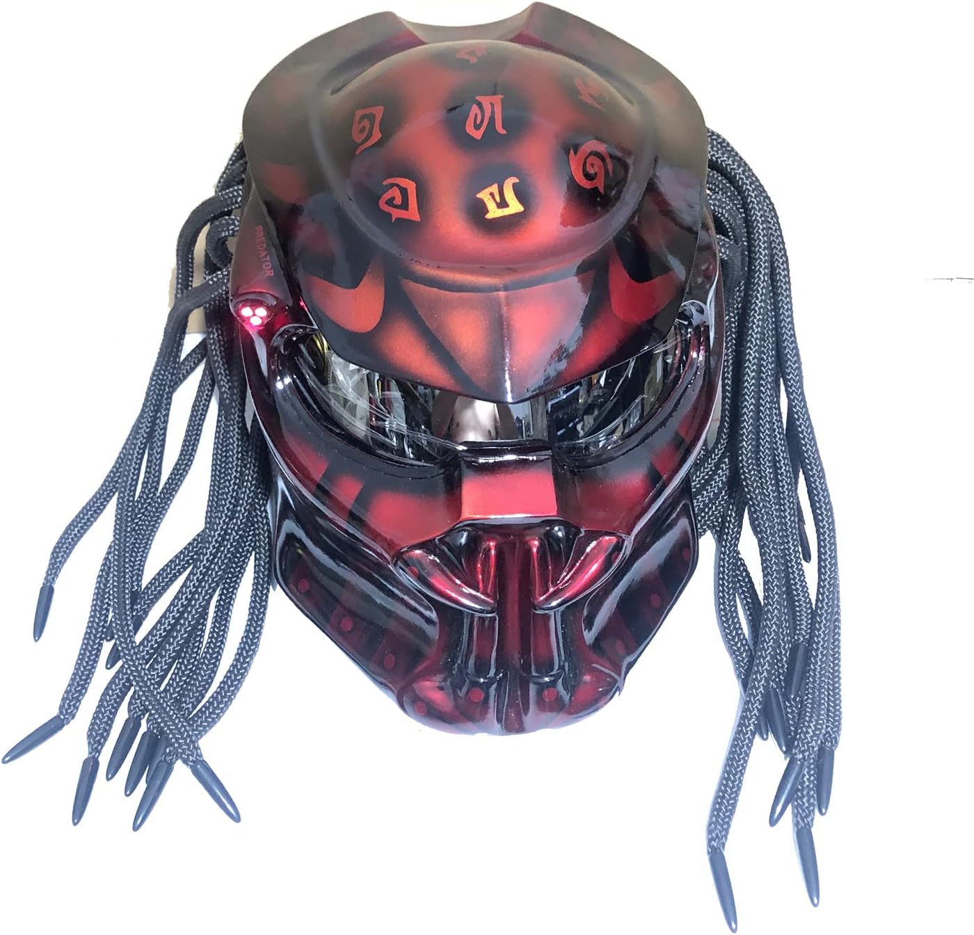 Motorcycle Helmet, Creative Predator Motorcycle Locomotive Full Face Helmet with Led Warning Lights and HD Anti-Fog Lenses for Outdoor Riding Or Club Parties, DOT Certified,Red b,XXL