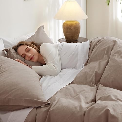 Miniatura 2 de Bedsure Juego de funda de edredón de 100 % algodón lavado, tamaño King, juego de funda de edredón minimalista de algodón gris topo con forma de