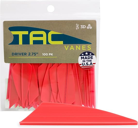 TAC Vanes 2.75 Driver Hybrid Vanes, Red Vanes, Pack of 100, Vanes for Archery Bowhunting and Recreational Shooting