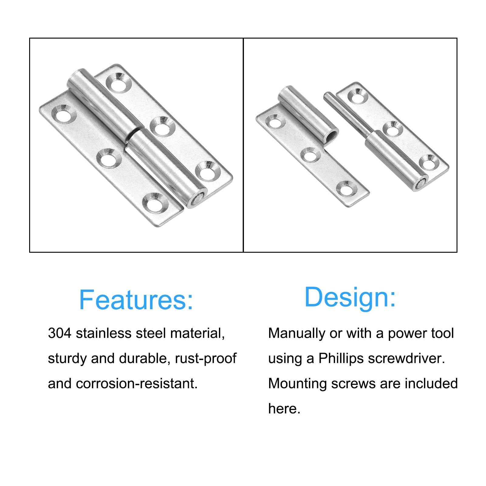 METALLIXITY Lift Off Hinge (64mm/2.5") 4Pcs, 304 Stainless Steel Left-Handed Slip Joint Small Flag Hinges - Image 4