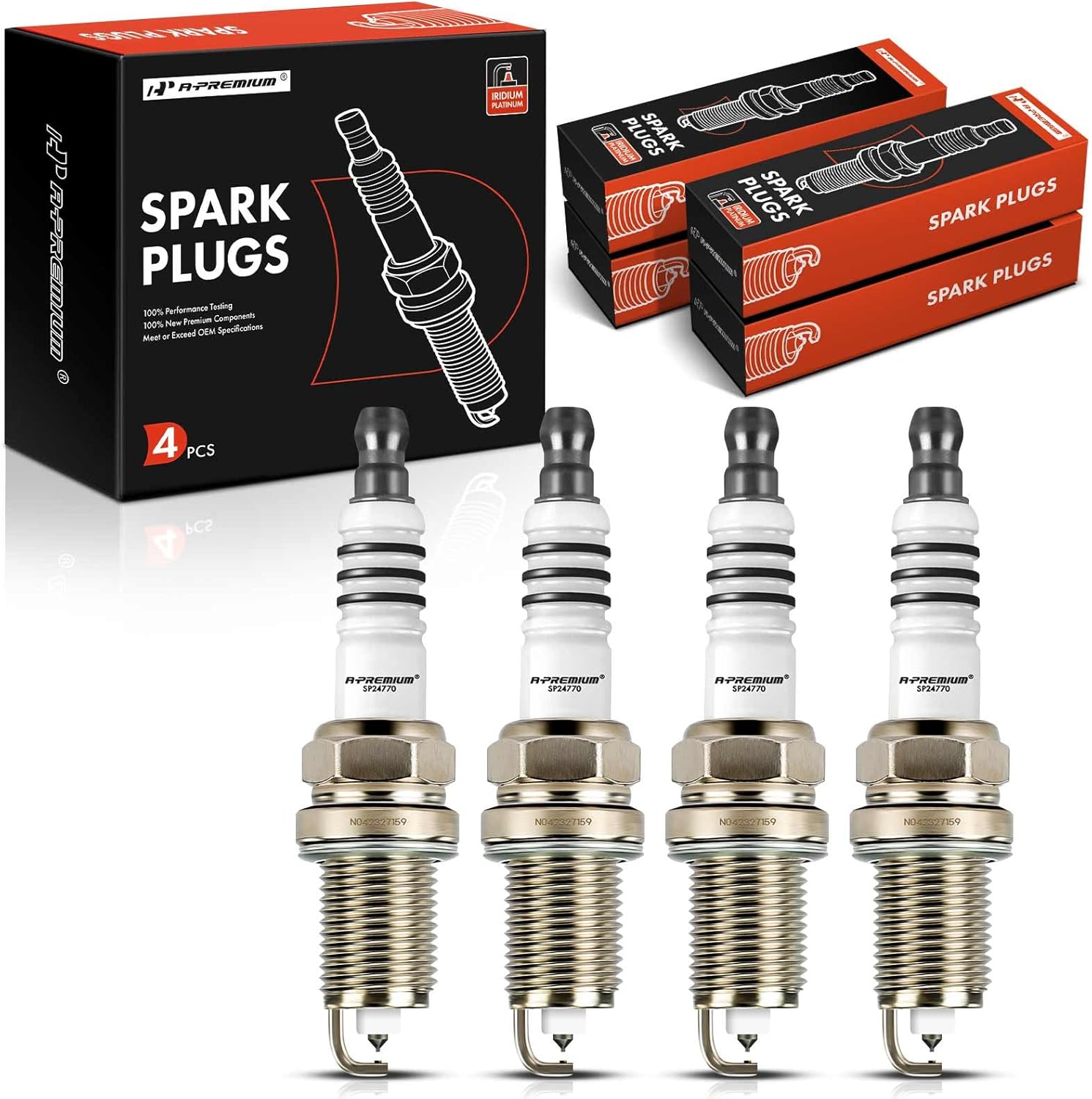 A-Premium 2477 Iridium Platinum Spark Plugs (Pack of 4) Compatible with Honda, Hyundai, Kia & Jeep Cars - CR-V, Civic, Accord, Elantra, Soul, Odyssey, Compass, Journey, Patriot, 1990-2020, 1.6L-2.4L