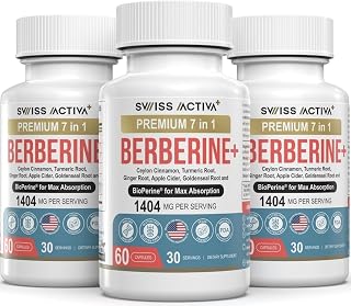 Swiss Activa+ Labs Organic Berberine 7-in-1 with Bioperine | Blood Sugar & Metabolic Support | Energy & Heart Health Support | Ceylon Cinnamon | Turmeric Root | Vegan, Gluten-Free | 90-Day Supply