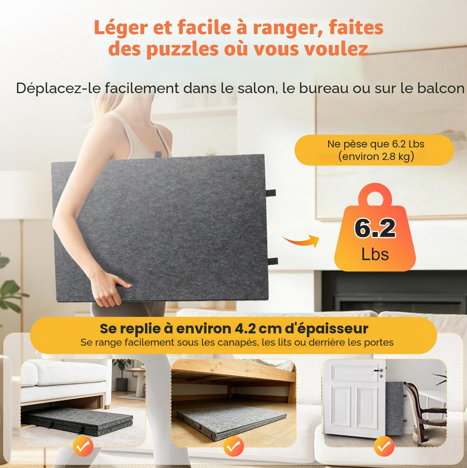 Tableau de Puzzle Inclinable, Plateau Puzzle pour 1000 Pièces avec Tiroirs | Tableaux de Puzzle et Tapis de Rangement avec 6 Tiroirs, Support/Housse Anti-Poussière 2 en 1, Surface en Feutre, Portable