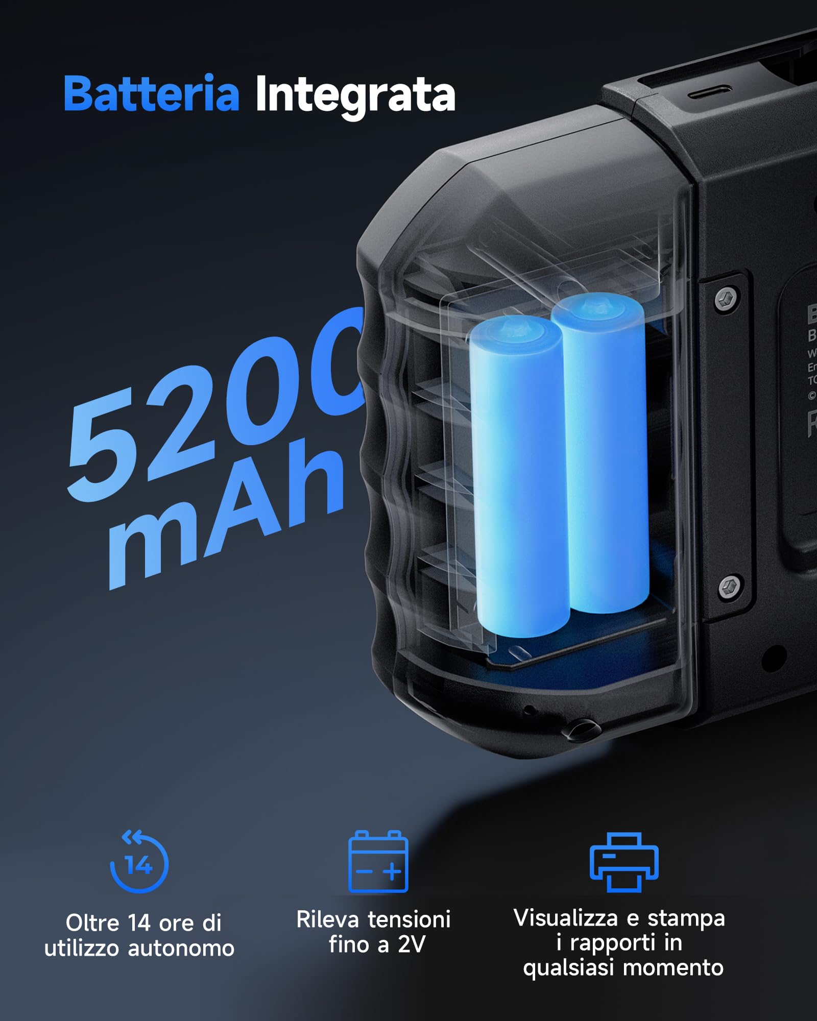TOPDON BT600 Plus Tester Batteria Auto 6V 12V 24V, Analizzatore di Batterie, Test di Avviamento/Carica/Sistema 12V/24V, Test di Resistenza e Sequenza, Schermo 3,5" con Batteria Integrata e Stampante