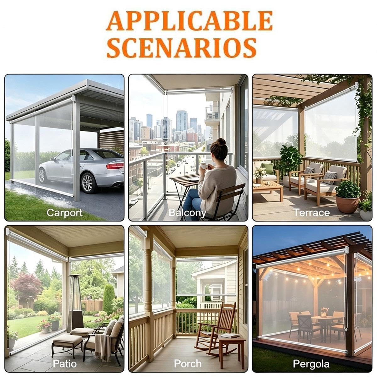 Store PVC Enrouleur Transparent pour Pergola Extérieure, Volet Roulant