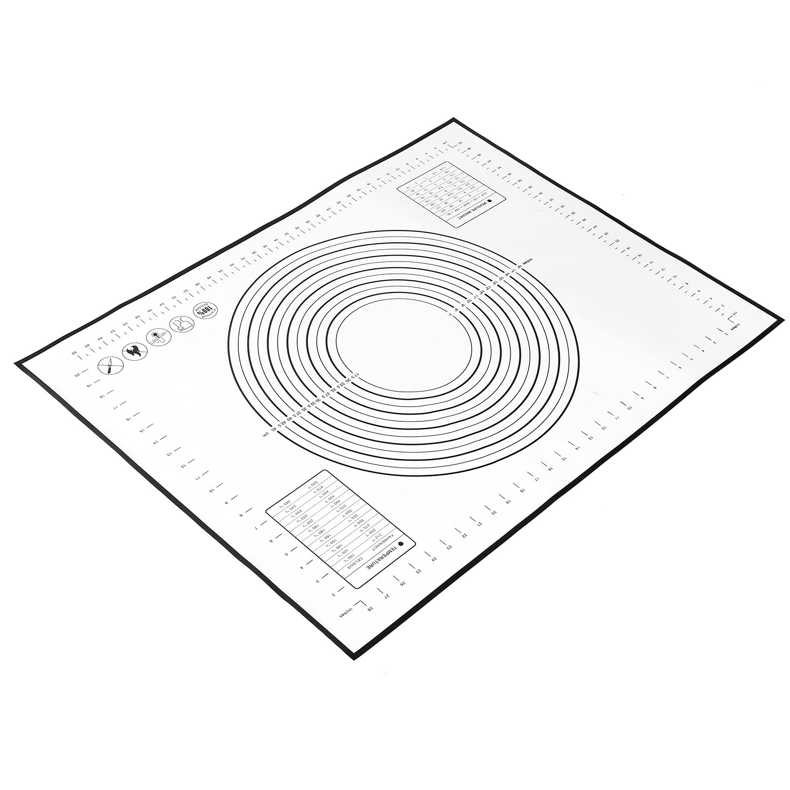 Nikou Tappetino da forno in silicone, antiscivolo, resistente al calore, con scala, 29 x 26 cm, nero, ideale per impastare e cuocere in cucina di casa