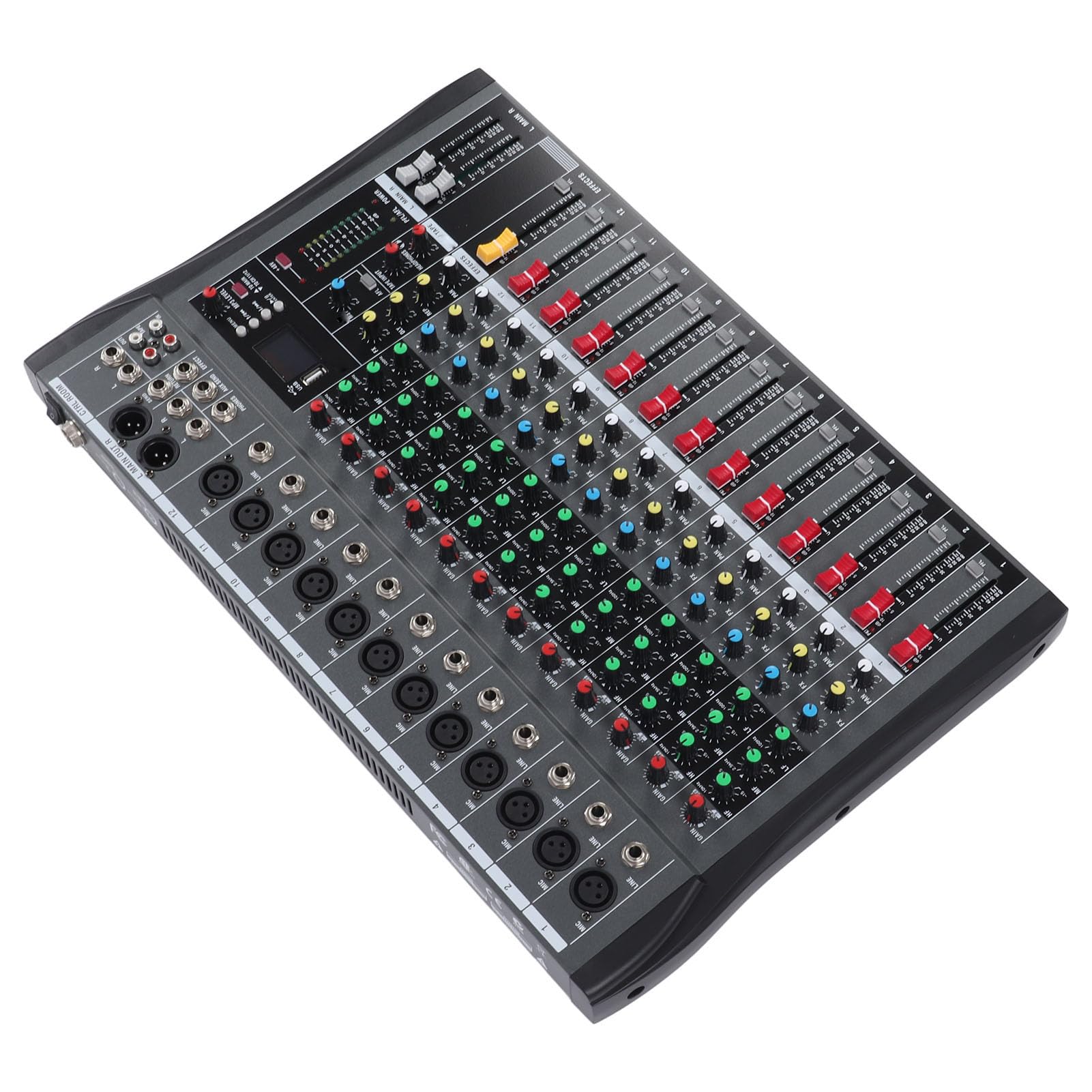 Hyuduo Profesjonalny Mikser Audio, materiał ABS, 12 Kanałów, Efekt Opóźnienia Pogłosu, Bardzo Niski Poziom Szumów do Występów na żywo, DJ, Karaoke, Nadawanie
