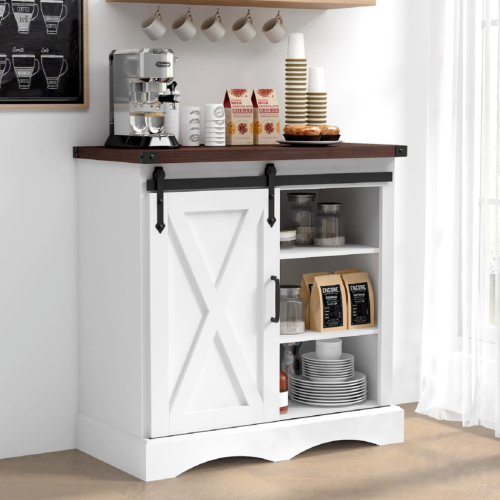 Amazon.com - 4 EVER WINNER Coffee Bar, Farmhouse Coffee Bar Cart on ...