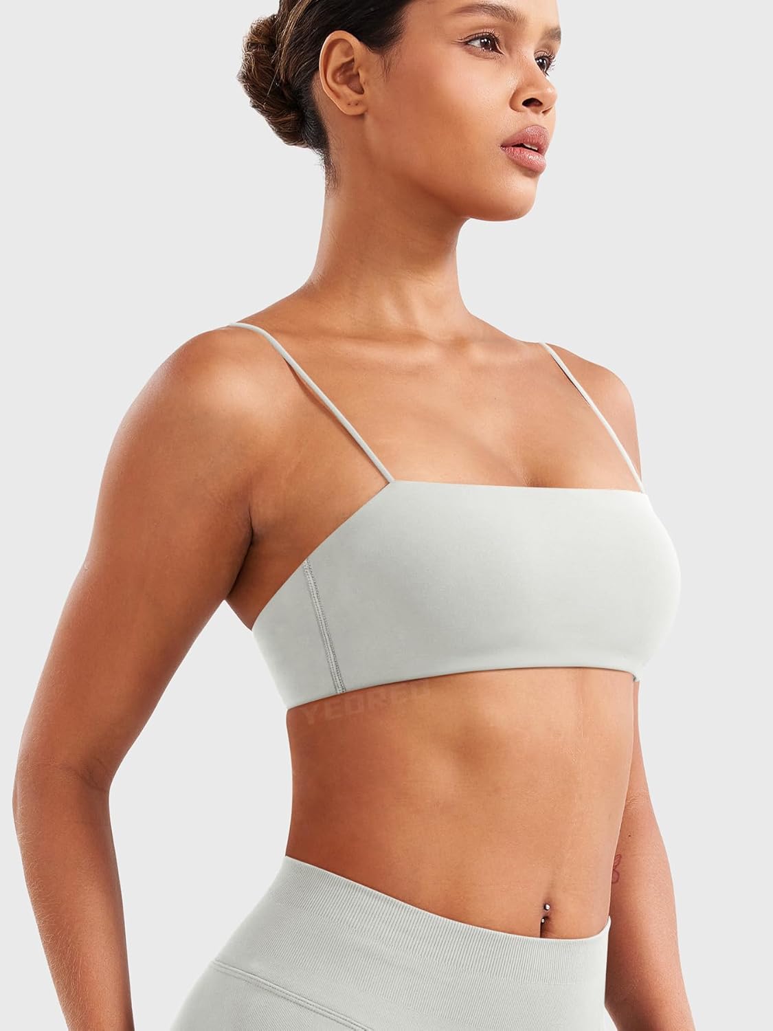 YEOREO Women's Spaghetti Strap Sports Bra Enidy Square Neck Yoga Wireless Low Impact Padded Seamless Cami Crop Top - Image 3