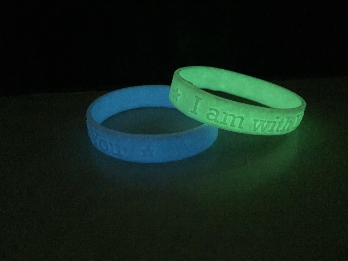 SmartBand 2 Silicone Wristband Night Glow Bracelet (Set Of 2- Green Glow And Blue Glow) "I Am With You"