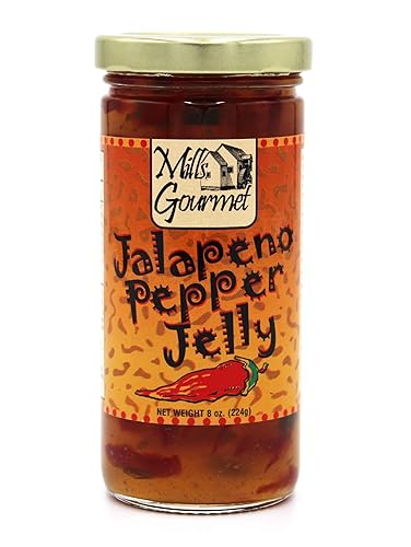 Mills Gourmet Jalapeño Pepper Jelly - Repleta de sabores de pimientos jalapeños ligeramente picantes y pimientos rojos dulces - Hecho de verduras