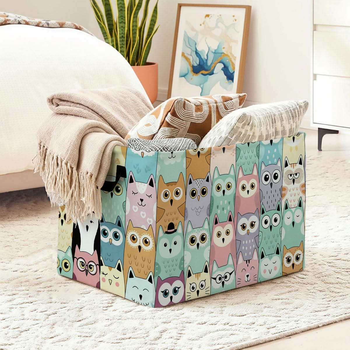 Cute Owl Laundry Hamper with Handles,Large 56L Foldable Square Clothes Basket Multi‑Use Blanket Storage Bins for Organizing Books,Toys,Gifts,Room Decoration,Laundry Room,Dorm Nursery image 2