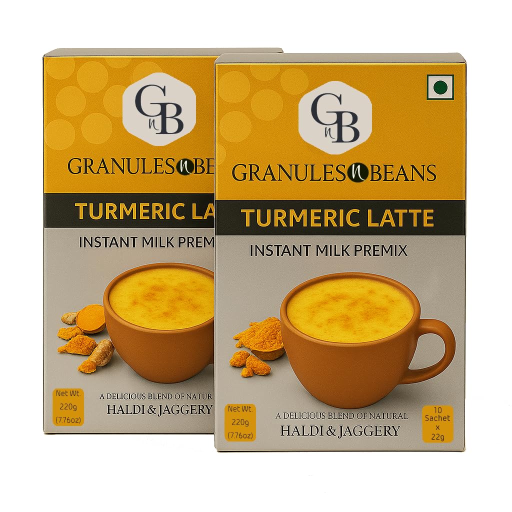 GnB GRANULES n BEANS Granules N Beans Turmeric Latte Instant Milk Premix Haldi & Jaggery - (10 Sachet X 22G = 220G) (Pack Of 2)