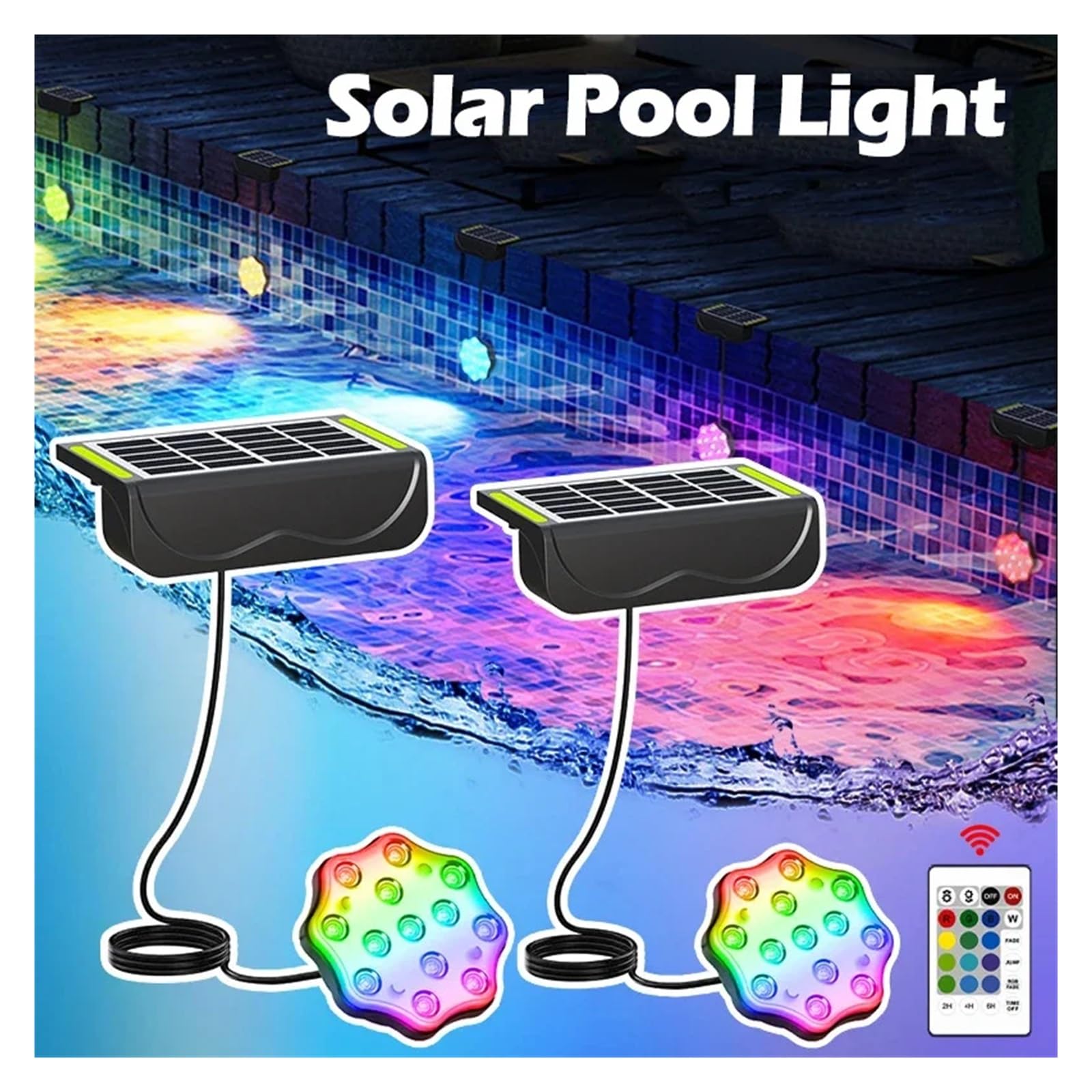 Oświetlenie podwodne basenowe RGB solarne z em IP68, wodoodporne, zanurzalne, do basenów naziemnych i podziemnych